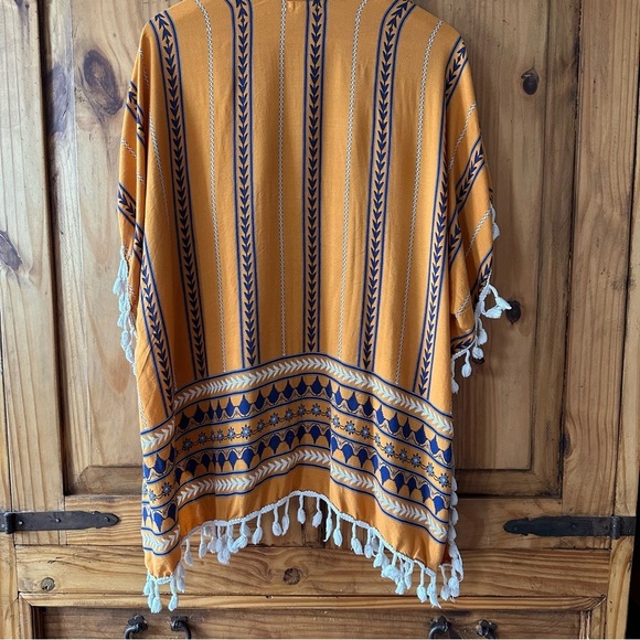 Ardene Kimono Golden Hour Mustard Yellow Navy Blue White - One Size - Picture 7 of 12